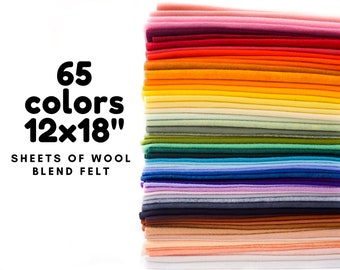 Wool blend felt 12x18" set of 65 colors sheets