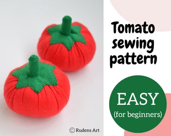 Tomato sewing pattern, PDF tutorial, Felt tomato play food DIY, Step by step tutorial for beginners