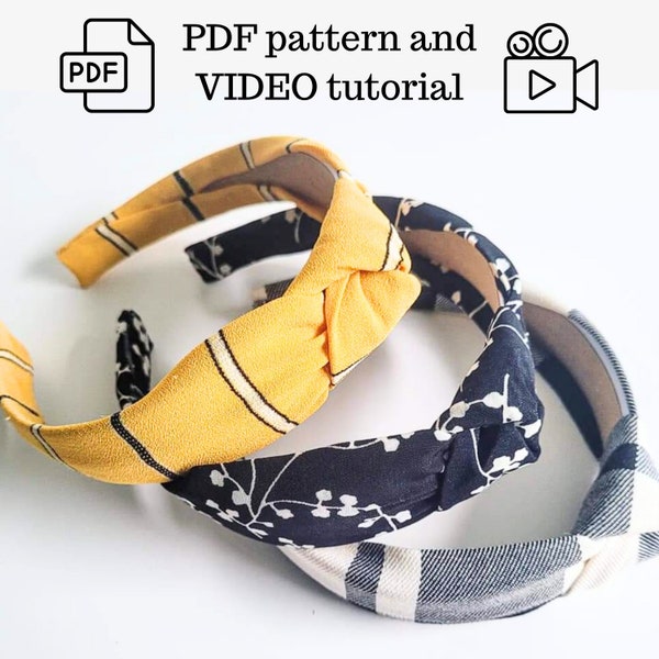 Bandeau avec noeud supérieur Patron de couture PDF, Tutoriel vidéo étape par étape, Serre-tête avec noeuds DIY pour enfants et adultes