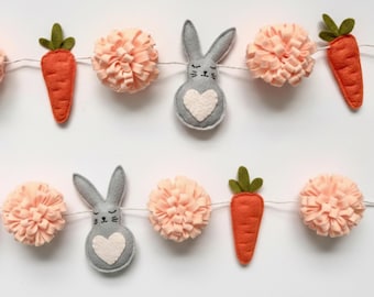 Easter Felt Garland Sewing Pattern: Bunny & Carrot DIY Decor, PDF + Video Tutorial, Beginner Friendly Template