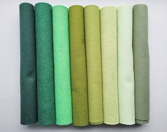 Green Wool blend felt 9x12, 12x18 or 6x9" sheets, Green shades of felt for crafts