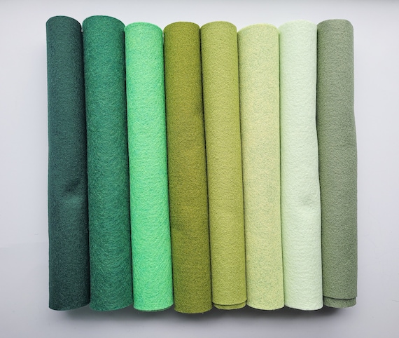 Green Wool Blend Felt 9x12, 12x18 or 6x9 Sheets, Green Shades of