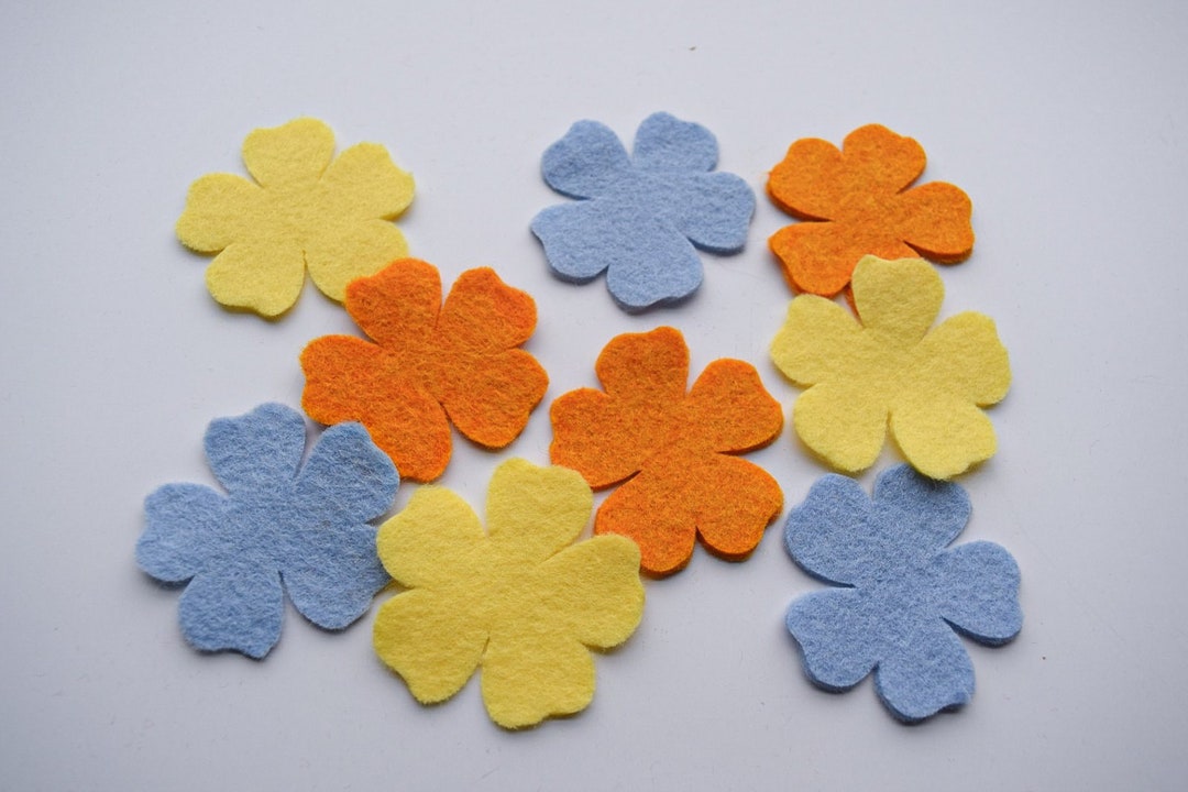 Wool Felt Flower Die Cut, Set of Wool Blend Felt Flowers, Fabric