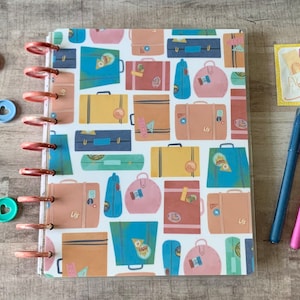 Handmade Suitcase Print Happy Planner Cover: Disc Bound Planner Supplies