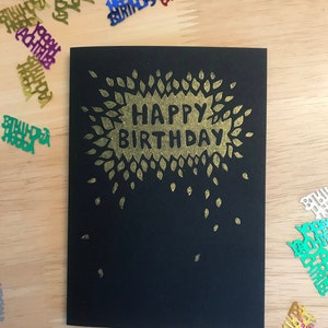Joyeux anniversaire card_Linocut card_Gold ou rouge