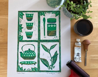 Teepflanze_Linoldruck_Camellia sinensis