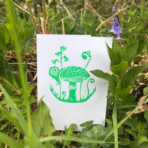 Woodland Wonder - Champignon et escargot - Scène forestière - Vue de la nature - Bluebells - Fern