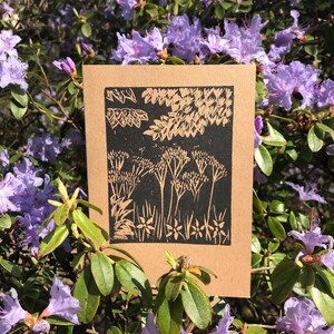 Salutations botaniques card_floral woodland_linocut impression
