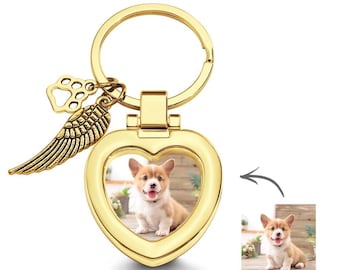 Pet Memorial Gift - Custom Photo Keychain with Angel's Wing and Paw
