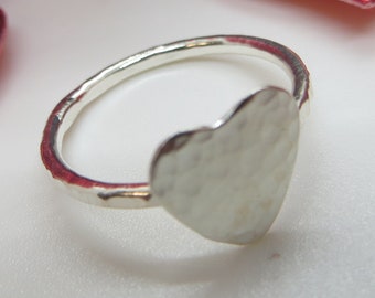 STERLING SILVER RING, Hammered Heart, Artisan Made, One of a Kind, All Sizes, Casual Wear, Valentines Gift, Birthday Gift, Modern and Unique