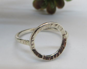 STERLING SILVER RING, Hammered Hoop, Casual Wear, Artisan Made, One of a Kind, All Sizes, Birthday Gift, Modern and Unique, Statement
