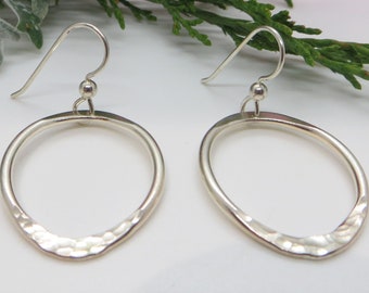 STERLING SILVER EARRINGS, Dangle and Lightweight, Hammered Accent, One of a Kind, Artisan Made, Casual and Everyday Wear, Birthday Gift