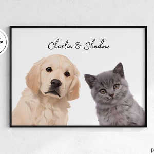 Custom Pet Portraits Using Pet Photo, Personalized Digital Dog Portraits, Cat Portraits, Custom Dog Portraits, Custom Pet Art, Pet Drawing