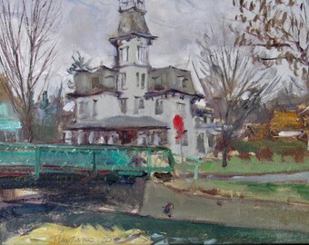 Queen Anne Victorian, Ithaca NY Plein Air Painting Finger Lakes Region
