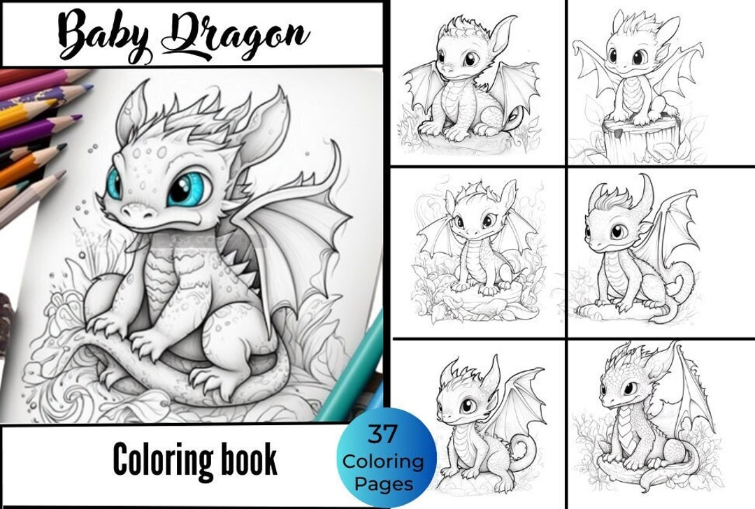 37 Baby Dragon Fantasy Coloring Page Book Adults Kids - Etsy