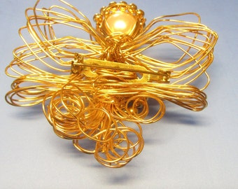 Pin Brooch One of Our Favorites Angel Made out of gold tone Metal Wires and Round Gold Beads Faux Pearl for the Angel/'s Head
