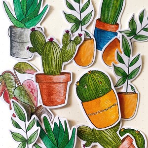 Pegatinas de plantas/cactus de acuarela, juego de 6 piezas para tu diario, agenda o planificador