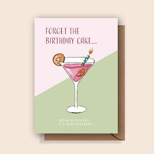 Cocktail de carte d'anniversaire | Boire un cocktail c'est ton anniversaire | carte double | y compris l'enveloppe