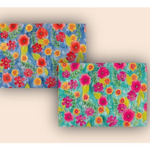 Set van twee bloemen ansichtkaarten - watercolor flower postcard set - flower pattern postcard
