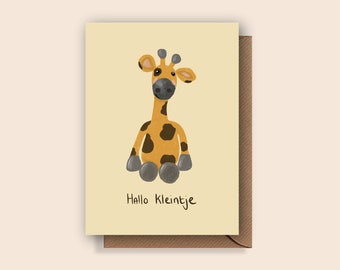 Anuncio de nacimiento jirafa | tarjeta doble | hola pequeña | incluyendo sobre