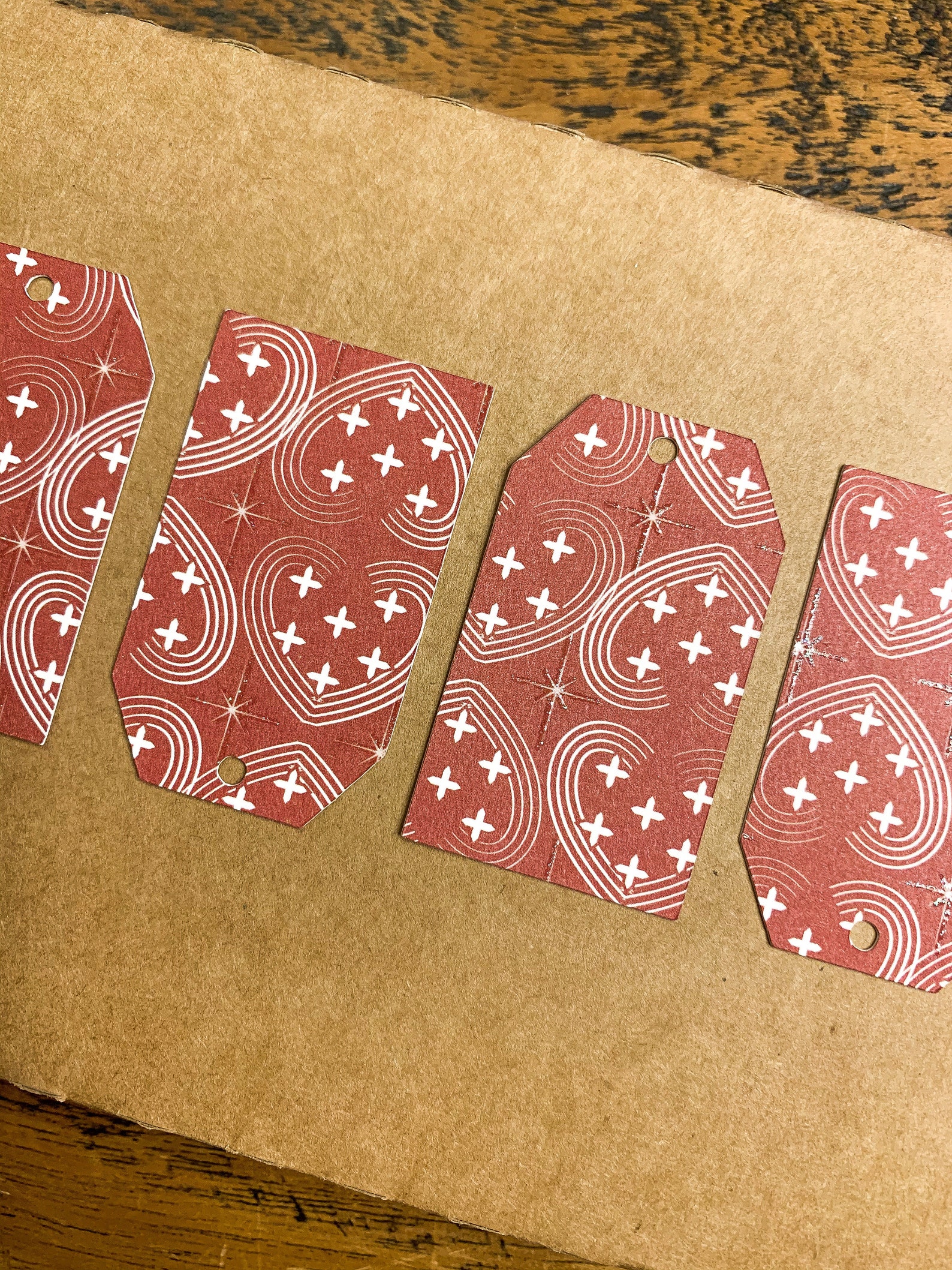 Small cardstock labels/tags white a red heart pattern 24 Etsy