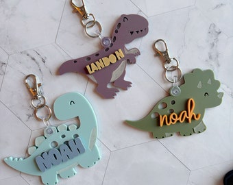 Dinosaur Backpack Tag, Acrylic Bag Tag, Diaper Bag Tag, Lunch Box Tag, Kid's Luggage Tag, Custom Bag Tag, Boy Bag Tag, Baby Bag Tag