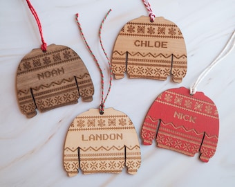 Ugly Sweater Ornament, Personalized Christmas Ornament, Stocking Name Tags, Christmas Stocking Tags, Personalized Gift Tags, Christmas Decor