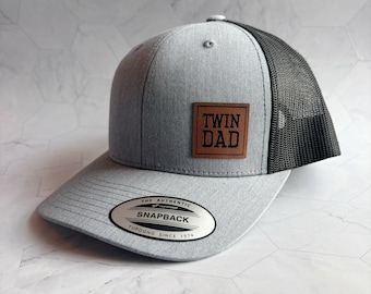 Twin Dad Hat, Leather Patch Hat, Fathers Day Gifts, Birthday Gift for Dad, Christmas Gift for Dad, Leatherette Patch
