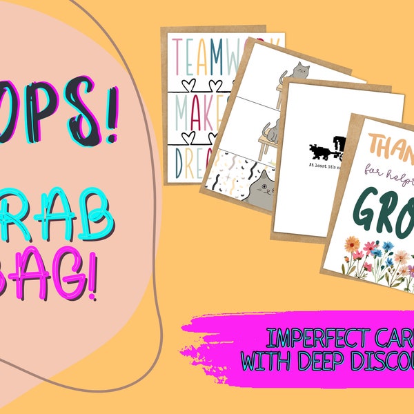 Oops Grab Bag of 8 Cards, Slightly Imperfect Cards, Misprints, Assorted Greeting Cards, Mystery Pack of Cards, Sale Cards, Misprinted Cards