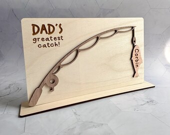 Personalized Wooden Sign for Dad, Fishing Sign, Fathers Day Gifts, Birthday Gift for Dad, Sign with Kids Names