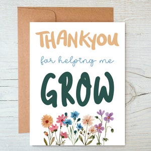 Thank You Card, Gratitude Card, Thankful Card, Gift for Teacher, Gift for Mentor, Appreciation Card, Thank you for Helping Me Grow