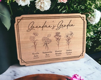 Personalized Birth Month Flower Wooden Plaque, Mother's Day Gift, Custom Birth Flower Sign, Mom's Garden Sign, Grandma's Garden