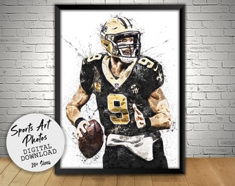 Kids Decor Football Poster Sports Art Print Birthday Gifts Frame poster Man Cave Gift Drew Brees Poster Canvas Print