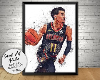 Wall Decor Sports Art Print John Collins Atlanta Hawks Basketball Poster Custom Art Man Cave