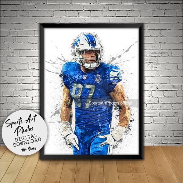 Aidan Hutchinson Poster, Detroit Lions, Wall Art Printable, Kids Decor, Man Cave Gift, Digital Download, Wall Decor, Sports Art