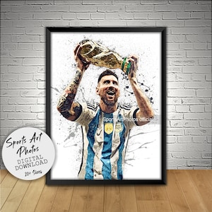Lionel Messi Poster, Celebrates World Cup, Wall Art Printable, Argentina Football, Digital Download, Kids Decor, Man Cave, Gift, Sports Art