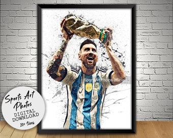 Lionel Messi Poster, Celebrates World Cup, Wall Art Printable, Argentina Football, Digital Download, Kids Decor, Man Cave, Gift, Sports Art