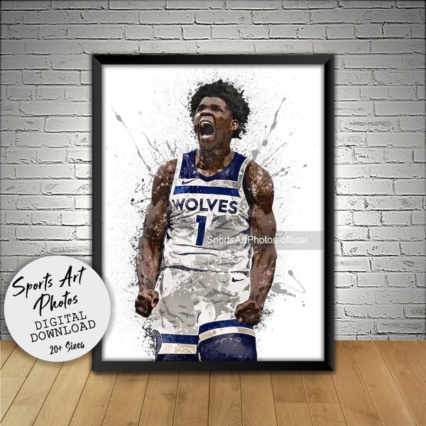 Anthony Edwards Poster, Minnesota Timberwolves, Wall Art Printable, Kids Decor, Digital Download, Man Cave Gift, Wall Decor, Sports Art