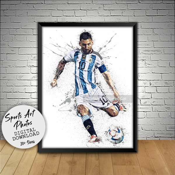 Lionel Messi Poster, Argentina World Cup, Wall Art Printable, Argentina Football, Digital Download, Kids Decor, Man Cave, Gift, Sports Art