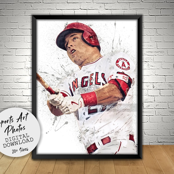 Mike Trout Poster, Los Angeles Angels, Wall Art Printable, Man Cave Gift, Digital Download, Wall Decor, Sports Art