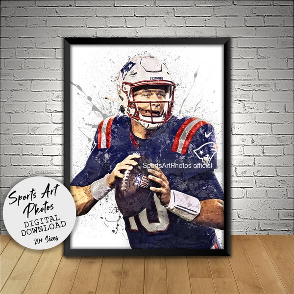 Mac Jones Poster, New England Patriots, Wall Art Printable, Man Cave Gift, Digital Download, Sports Art