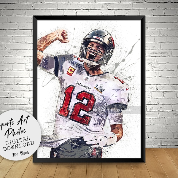 Tom Brady Poster, Wall Art Printable, Tampa Bay Buccaneers, Digital Download, Man Cave Gift, Sports Art