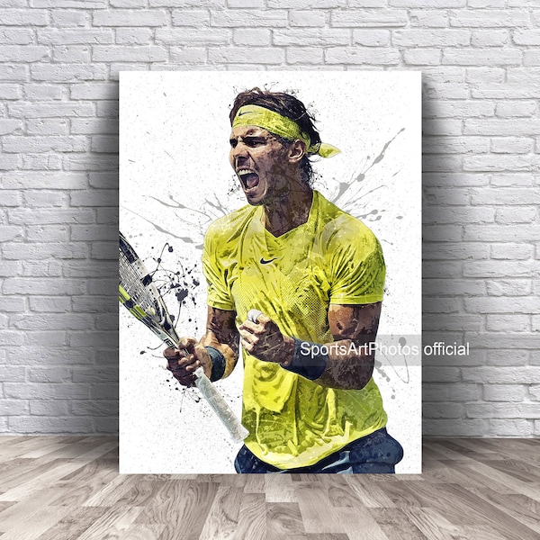 Poster Rafael Nadal, toile tendue, impression d'art mural, champion du monde de tennis, décoration enfant, cadeau homme des cavernes, art sportif