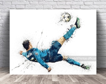 Cristiano Ronaldo Poster, Bicycle Kick, Real Madrid, Canvas Wrap, Wall Art Print, Man Cave Gift, Kids Decor, Sports Art