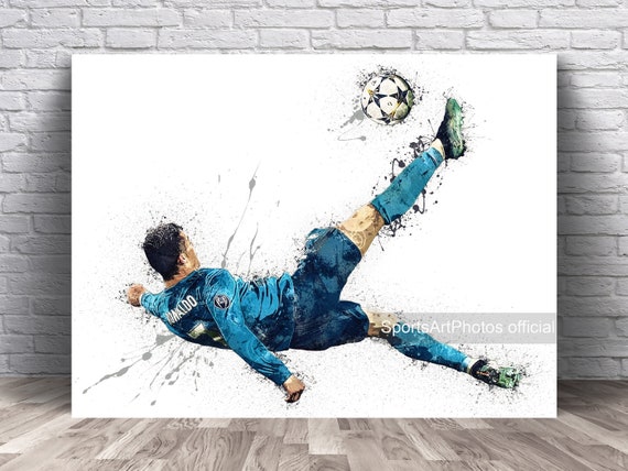 Cristiano Ronaldo Poster, Bicycle Kick, Real Madrid, Canvas Wrap, Wall Art  Print, Man Cave Gift, Kids Decor, Sports Art 