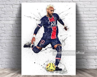 Poster Neymar Jr, PSG, Paris Saint-Germain, toile imprimée, impression d'art mural, décoration enfant, cadeau homme des cavernes, art sportif