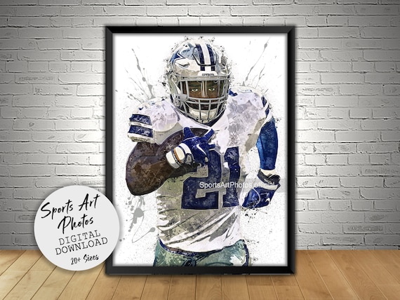Ezekiel Elliott Poster Dallas Cowboys Wall Art Printable Kids Decor Digital Download Man Cave Gift Sports Art Etsy