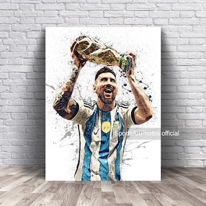 Lionel Messi Poster, Celebrates World Cup, Canvas Wrap, Wall Art Print, Kids Decor, Man Cave Gift, Sports Art