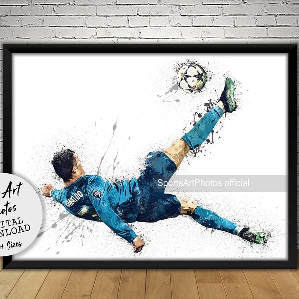 Cristiano Ronaldo Poster, Real Madrid, Bicycle Kick, Wall Art Printable, Soccer Poster, Digital Download, Man Cave Decor, Sports Art