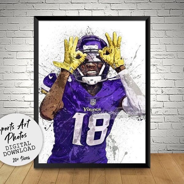 Justin Jefferson Poster, Wall Art Printable, Minnesota Vikings, Digital Download, Man Cave Gift, Sports Art